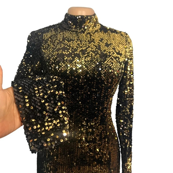 Milly Sequin Gold Turtleneck Mini Dress - Picture 5 of 11